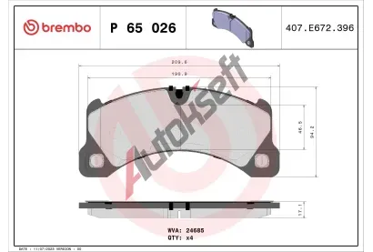 BREMBO Sada brzdovch destiek BRE P65026, P 65 026