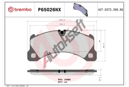 BREMBO Sada brzdovch destiek XTRA LINE - Ceramic BRE P65026NX, P65026NX