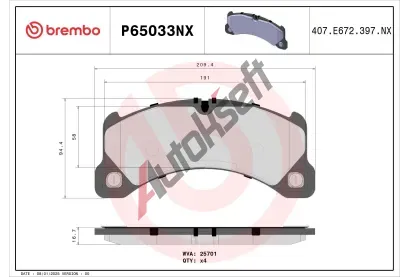 BREMBO Sada brzdovch destiek XTRA LINE - Ceramic BRE P65033NX, P65033NX
