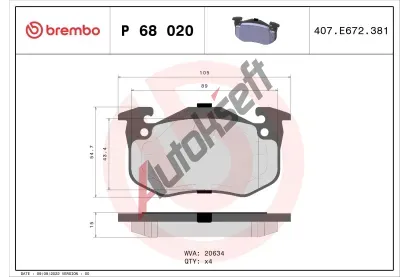 BREMBO Sada brzdovch destiek - kotouov brzda BRE P68020, P 68 020