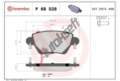 BREMBO Sada brzdovch destiek - kotouov brzda BRE P68028, P 68 028