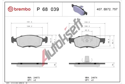 BREMBO Sada brzdovch destiek - kotouov brzda BRE P68039, P 68 039