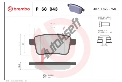 BREMBO Sada brzdovch destiek - kotouov brzda BRE P68043, P 68 043