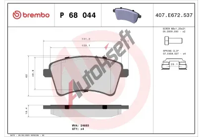 BREMBO Sada brzdovch destiek - kotouov brzda BRE P68044, P 68 044