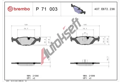 BREMBO Sada brzdovch destiek BRE P71003, P 71 003