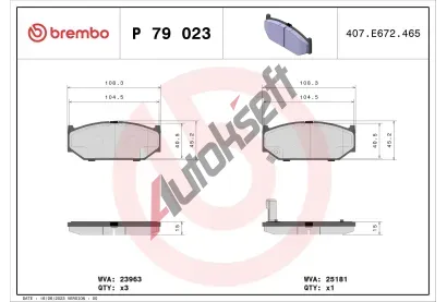 BREMBO Sada brzdovch destiek BRE P79023, P 79 023