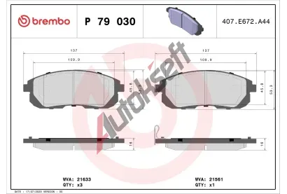 BREMBO Sada brzdovch destiek BRE P79030, P 79 030