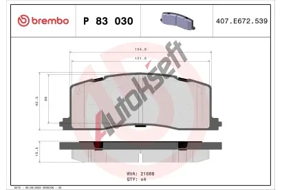 BREMBO Sada brzdovch destiek - kotouov brzda BRE P83030, P 83 030