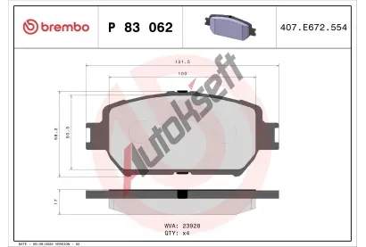 BREMBO Sada brzdovch destiek - kotouov brzda BRE P83062, P 83 062