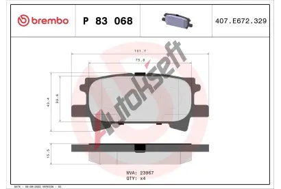 BREMBO Sada brzdovch destiek - kotouov brzda BRE P83068, P 83 068