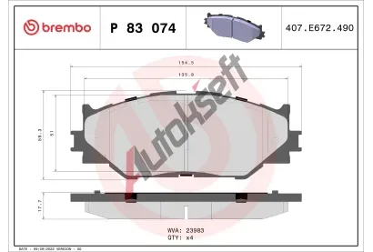 BREMBO Sada brzdovch destiek - kotouov brzda BRE P83074, P 83 074