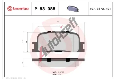 BREMBO Sada brzdovch destiek - kotouov brzda BRE P83088, P 83 088