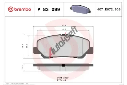 BREMBO Sada brzdových destiček - kotoučová brzda BRE P83099, P 83 099 BREMBO Sada brzdových destiček - kotoučová brzda BRE P83099, P 83 099