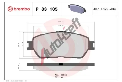BREMBO Sada brzdovch destiek - kotouov brzda BRE P83105, P 83 105