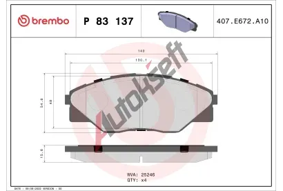 BREMBO Sada brzdovch destiek BRE P83137, P 83 137