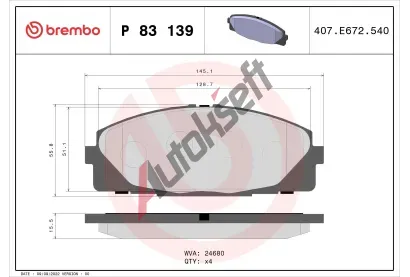 BREMBO Sada brzdovch destiek BRE P83139, P 83 139