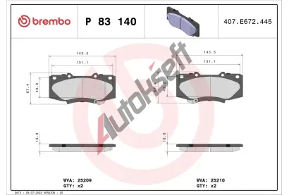 BREMBO Sada brzdovch destiek BRE P83140, P 83 140