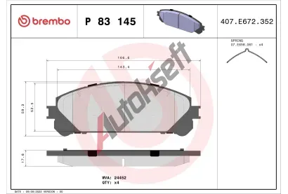 BREMBO Sada brzdovch destiek BRE P83145, P 83 145