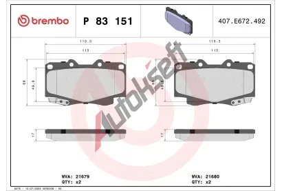 BREMBO Sada brzdovch destiek BRE P83151, P 83 151