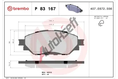 BREMBO Sada brzdovch destiek BRE P 83 167, BRE P83167