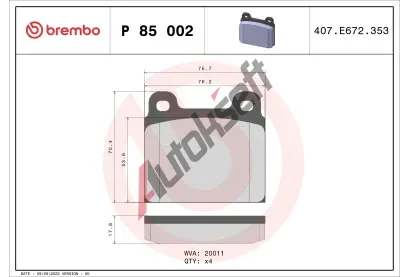 BREMBO Sada brzdovch destiek - kotouov brzda BRE P85002, P 85 002