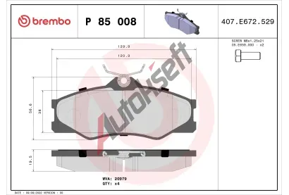 BREMBO Sada brzdovch destiek - kotouov brzda BRE P85008, P 85 008