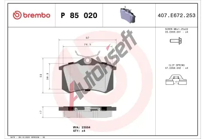 BREMBO Sada brzdovch destiek BREMBO XTRA LINE BRE P 85 020X, BRE P85020X