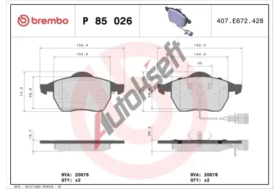 BREMBO Sada brzdovch destiek - kotouov brzda BRE P85026, P 85 026