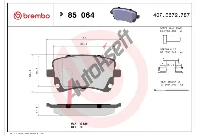 BREMBO Sada brzdovch destiek - kotouov brzda BRE P85064, P 85 064