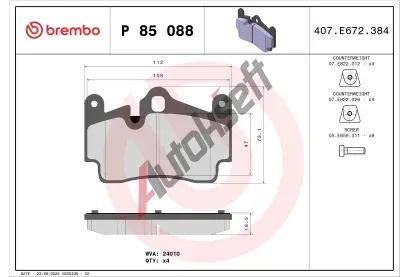 BREMBO Sada brzdovch destiek - kotouov brzda BRE P85088, P 85 088