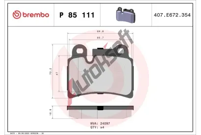 BREMBO Sada brzdovch destiek - kotouov brzda BRE P85111, P 85 111