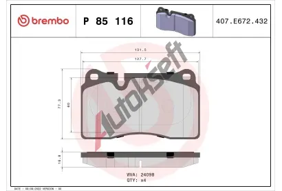 BREMBO Sada brzdovch destiek BRE P85116, P 85 116