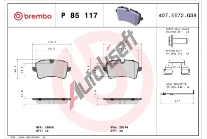 BREMBO Sada brzdovch destiek BRE P85117, P 85 117