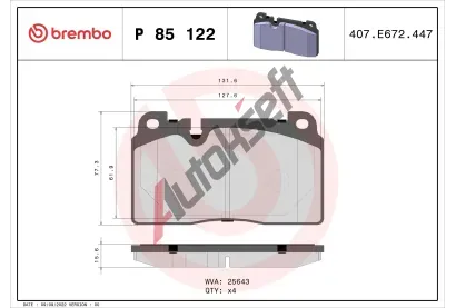 BREMBO Sada brzdovch destiek BRE P85122, P 85 122
