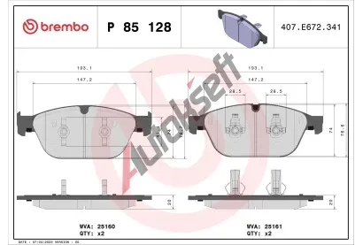 BREMBO Sada brzdovch destiek BRE P85128, P 85 128
