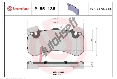 BREMBO Sada brzdovch destiek BRE P85136, P 85 136
