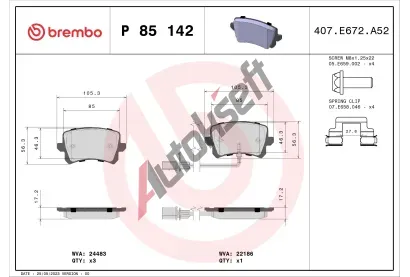 BREMBO Sada brzdovch destiek BRE P 85 142, BRE P85142