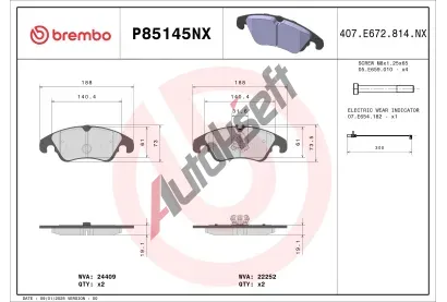 BREMBO Sada brzdovch destiek XTRA LINE - Ceramic BRE P85145NX, P85145NX