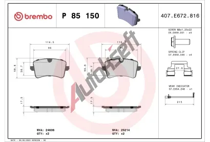 BREMBO Sada brzdovch destiek BRE P 85 150, BRE P85150