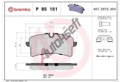 BREMBO Sada brzdovch destiek BRE P 85 151, BRE P85151