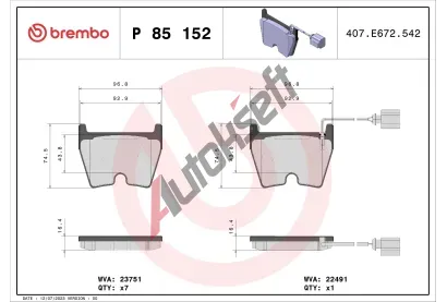 BREMBO Sada brzdovch destiek BRE P 85 152, BRE P85152
