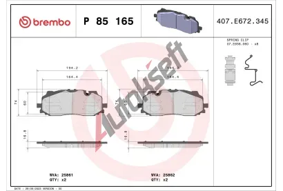 BREMBO Sada brzdovch destiek BRE P 85 165, BRE P85165