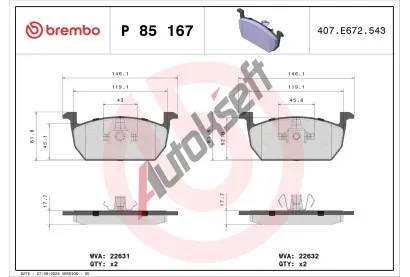 BREMBO Sada brzdovch destiek BRE P85167, BRE P 85 167