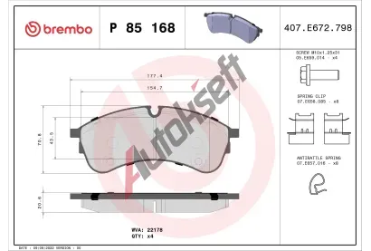 BREMBO Sada brzdovch destiek BRE P85168, BRE P 85 168