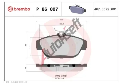 BREMBO Sada brzdovch destiek - kotouov brzda BRE P86007, P 86 007