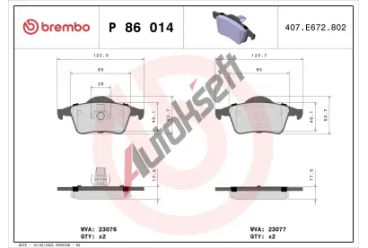 BREMBO Sada brzdovch destiek - kotouov brzda BRE P86014, P 86 014