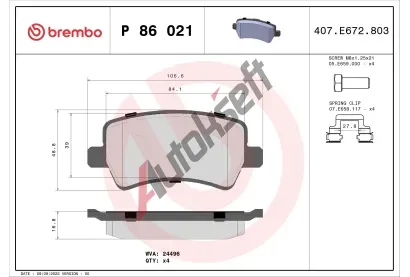 BREMBO Sada brzdovch destiek - kotouov brzda BRE P86021, P 86 021