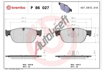 BREMBO Sada brzdovch destiek BRE P86027, BRE P 86 027