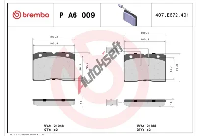 BREMBO Sada brzdových destiček BRE PA6009, P A6 009 BREMBO Sada brzdových destiček BRE PA6009, P A6 009