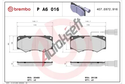 BREMBO Sada brzdovch destiek PRIME LINE BRE PA6016, P A6 016